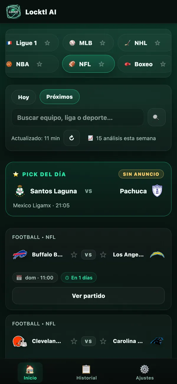 Lista de partidos de la NFL con escudos y el Pick del Día